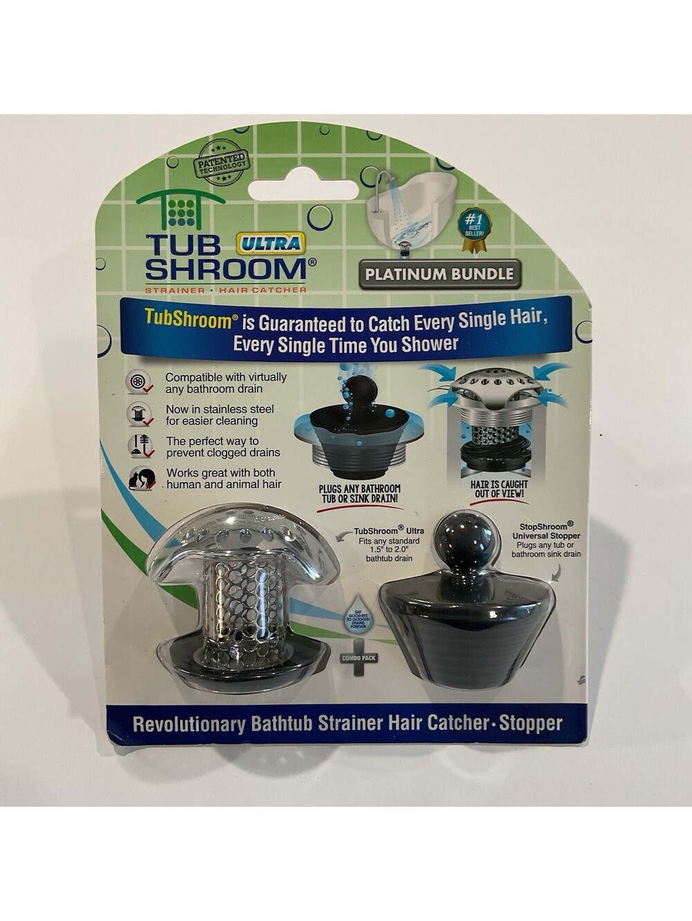 Tub Shroom Ultra Platinum Bundle Hair Catcher Stainless Steel